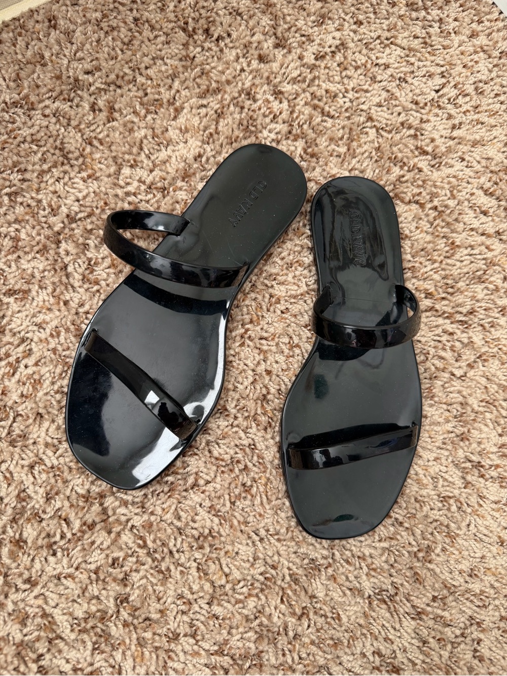 Old Navy Black Glossy Double-Strap Slide Sandals